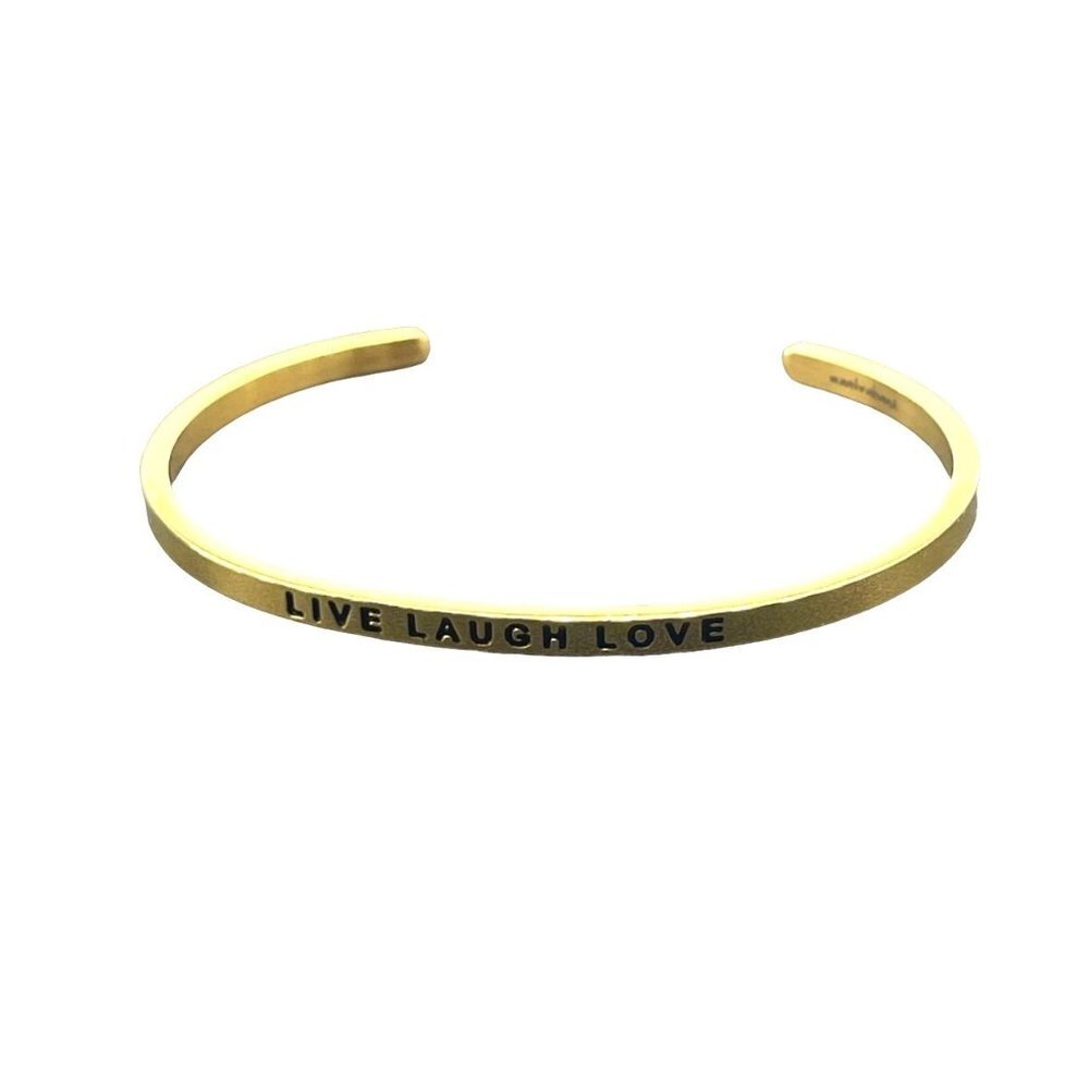 Mantraband Engraved Live Laugh Love Cuff Bracelet Gold Tone